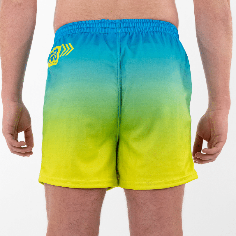 Blue Glaze Rugby Bums shorts - back angle